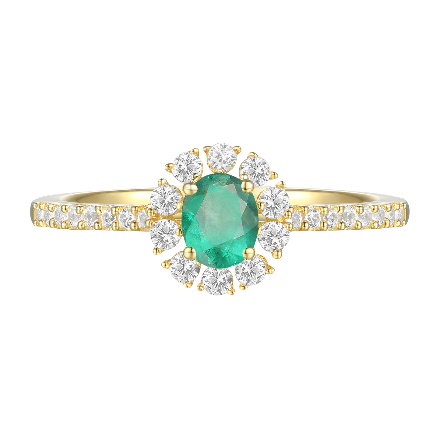 10K Genuine Gemstone & 1/3 ct tw Diamond Oval Halo Ring
