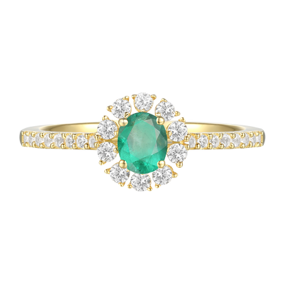 10K Genuine Gemstone & 1/3 ct tw Diamond Oval Halo Ring