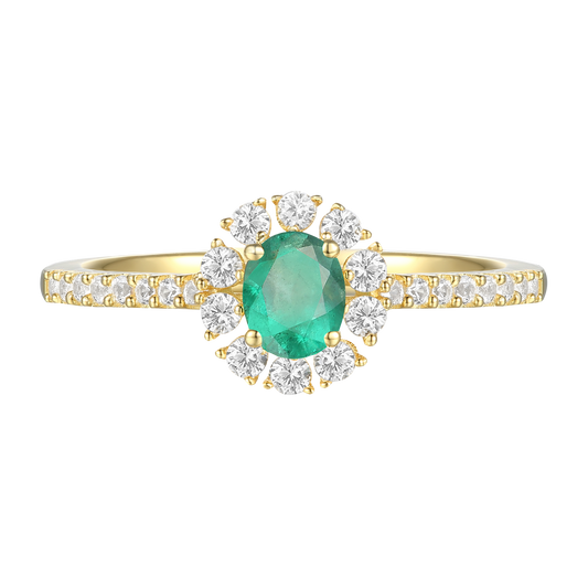 10K Genuine Gemstone & 1/3 ct tw Diamond Oval Halo Ring