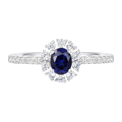 10K Genuine Gemstone & 1/3 ct tw Diamond Oval Halo Ring