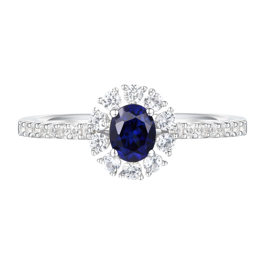 10K Genuine Gemstone & 1/3 ct tw Diamond Oval Halo Ring