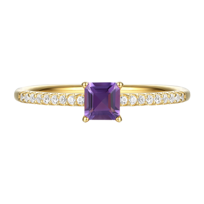 Sterling Silver Square Cut Gemstone and Diamond Accent Solitaire Ring