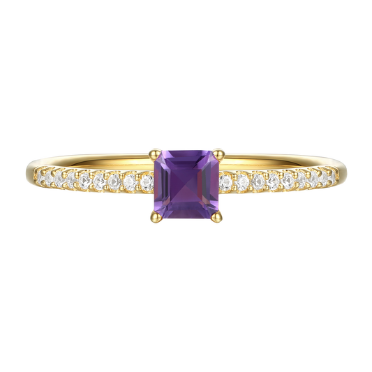 Sterling Silver Square Cut Gemstone and Diamond Accent Solitaire Ring