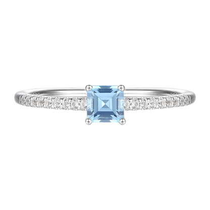 Sterling Silver Square Cut Gemstone and Diamond Accent Solitaire Ring