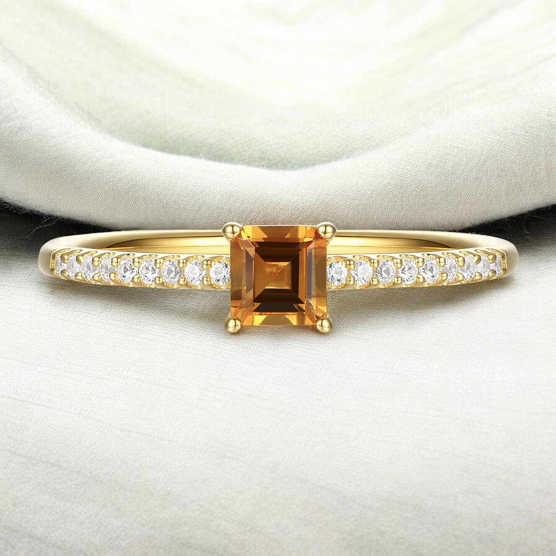 Sterling Silver Square Cut Gemstone and Diamond Accent Solitaire Ring