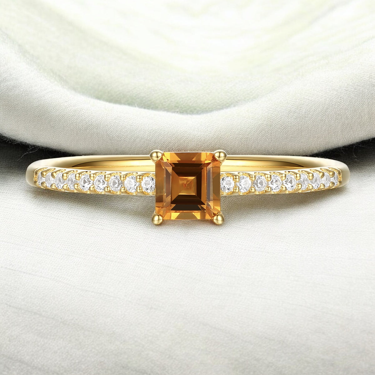 Sterling Silver Square Cut Gemstone and Diamond Accent Solitaire Ring