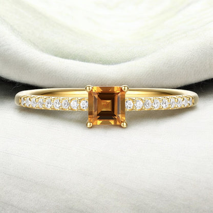 Sterling Silver Square Cut Gemstone and Diamond Accent Solitaire Ring