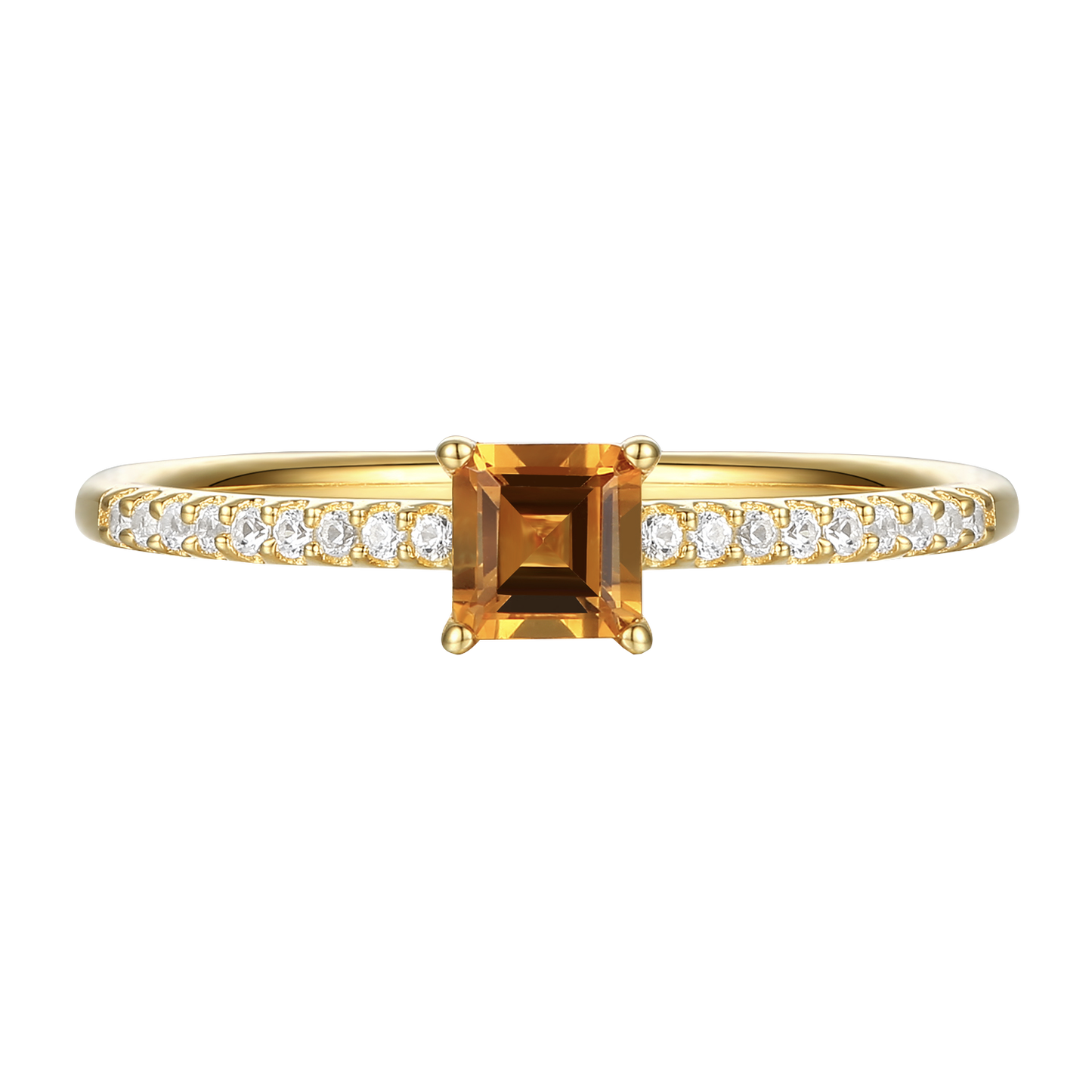 Sterling Silver Square Cut Gemstone and Diamond Accent Solitaire Ring
