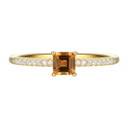 Sterling Silver Square Cut Gemstone and Diamond Accent Solitaire Ring