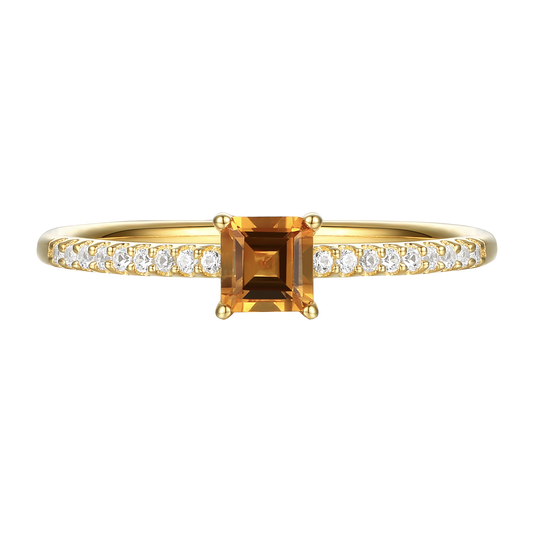 Sterling Silver Square Cut Gemstone and Diamond Accent Solitaire Ring