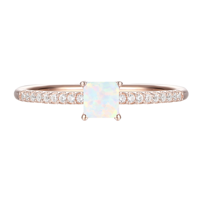 Sterling Silver Square Cut Gemstone and Diamond Accent Solitaire Ring