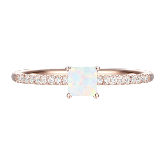 Sterling Silver Square Cut Gemstone and Diamond Accent Solitaire Ring