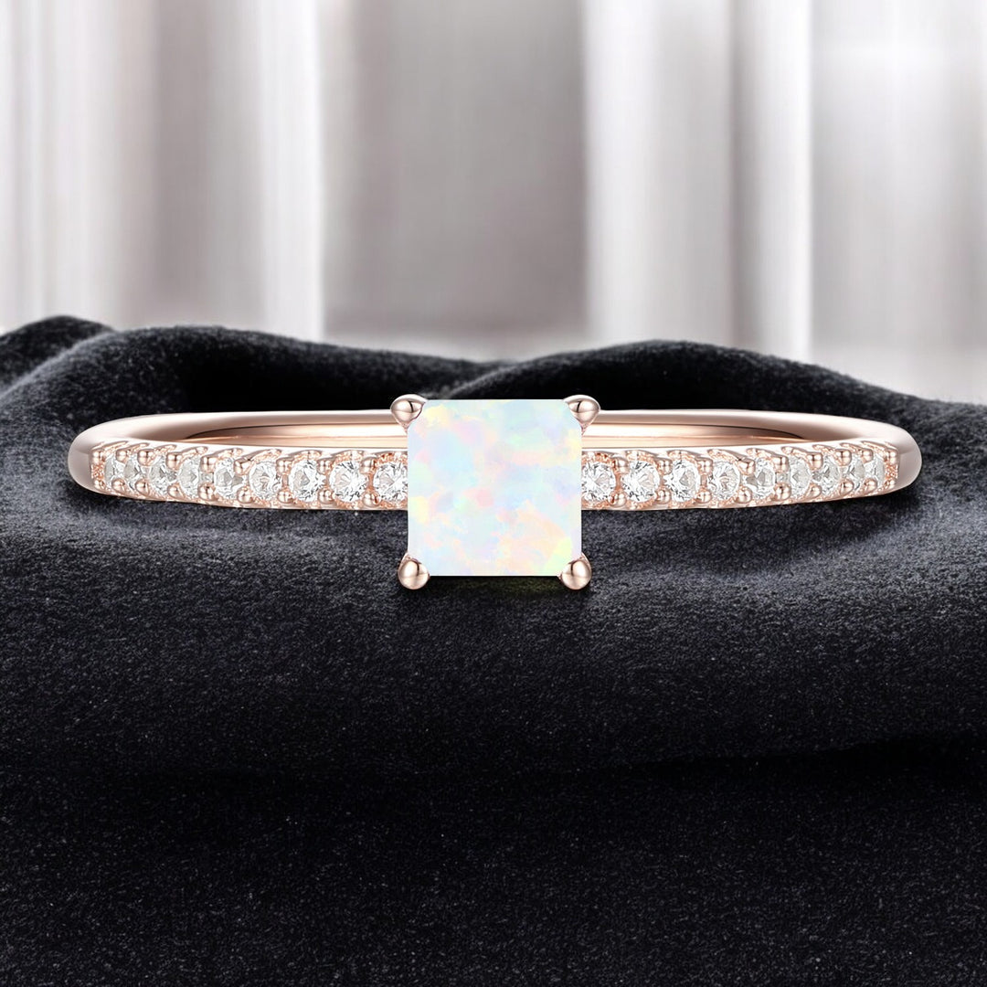 Sterling Silver Square Cut Gemstone and Diamond Accent Solitaire Ring