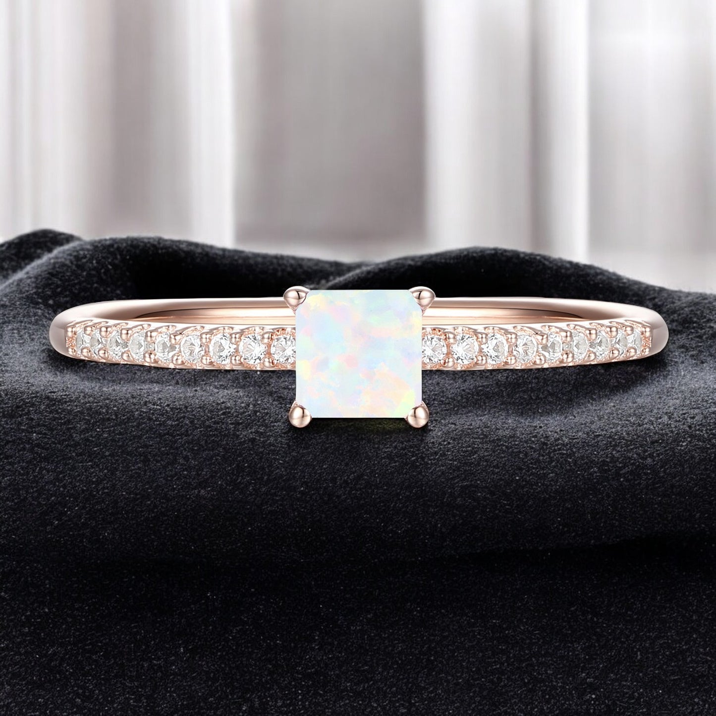 Sterling Silver Square Cut Gemstone and Diamond Accent Solitaire Ring