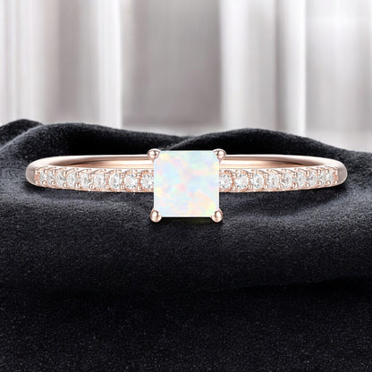 Sterling Silver Square Cut Gemstone and Diamond Accent Solitaire Ring