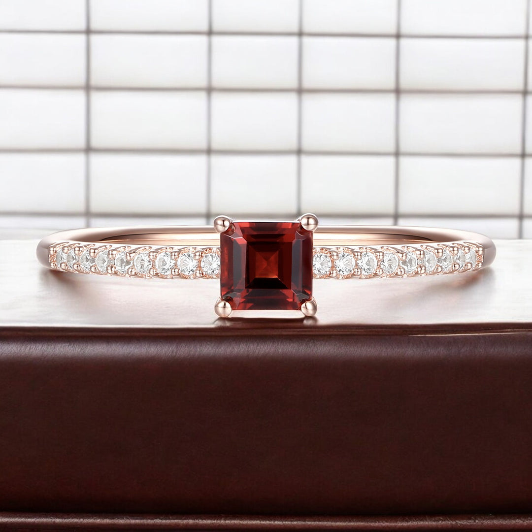 Sterling Silver Square Cut Gemstone and Diamond Accent Solitaire Ring