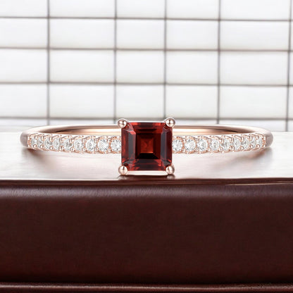 Sterling Silver Square Cut Gemstone and Diamond Accent Solitaire Ring