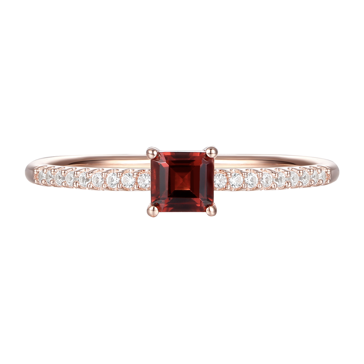 Sterling Silver Square Cut Gemstone and Diamond Accent Solitaire Ring