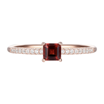 Sterling Silver Square Cut Gemstone and Diamond Accent Solitaire Ring