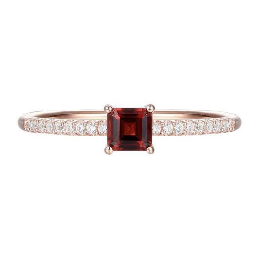 Sterling Silver Square Cut Gemstone and Diamond Accent Solitaire Ring