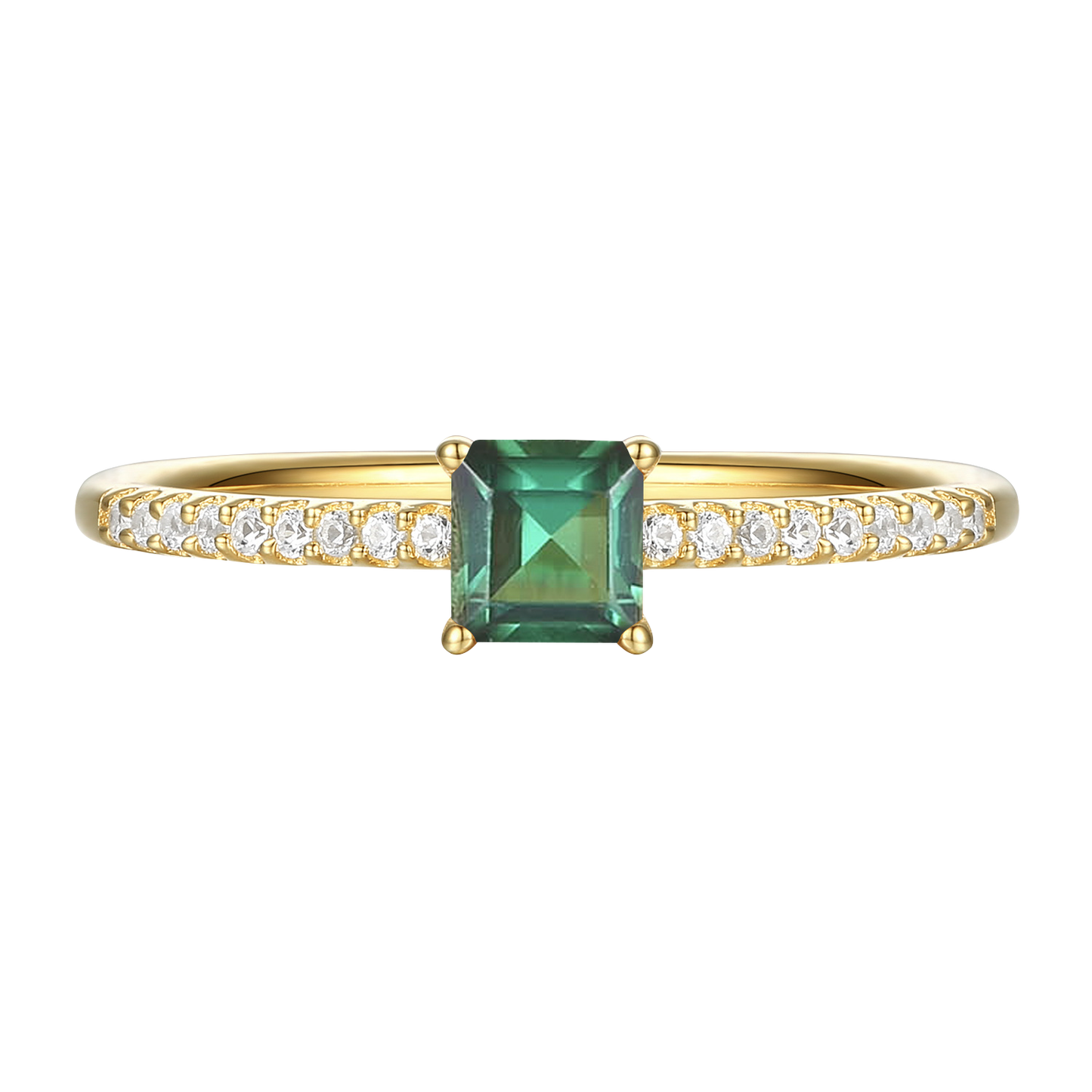Sterling Silver Square Cut Gemstone and Diamond Accent Solitaire Ring