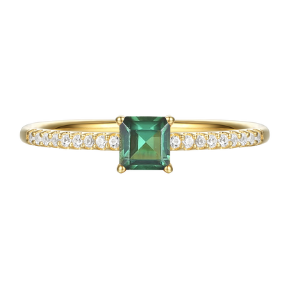 Sterling Silver Square Cut Gemstone and Diamond Accent Solitaire Ring