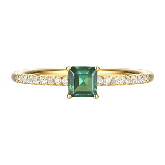 Sterling Silver Square Cut Gemstone and Diamond Accent Solitaire Ring