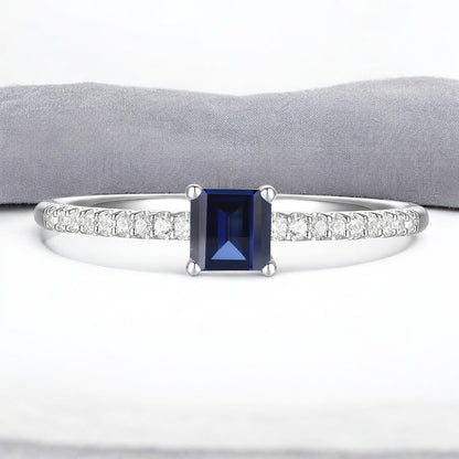 Sterling Silver Square Cut Gemstone and Diamond Accent Solitaire Ring