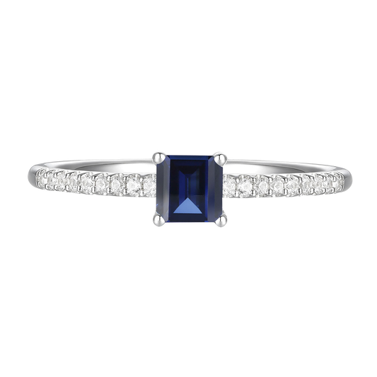 Sterling Silver Square Cut Gemstone and Diamond Accent Solitaire Ring