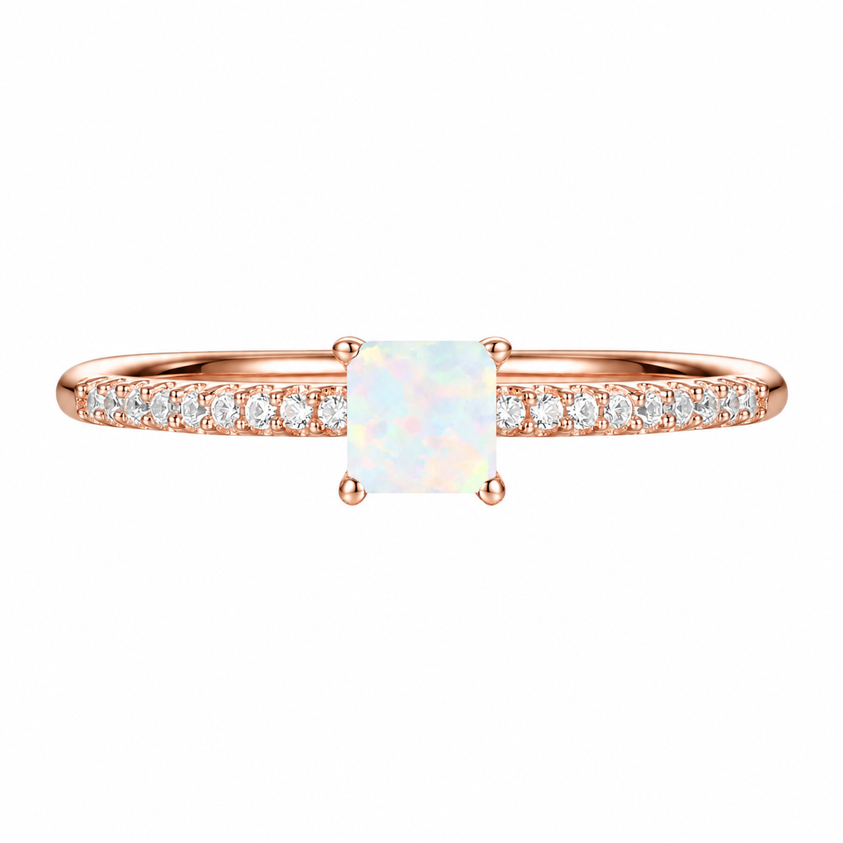 Sterling Silver Square Cut Gemstone and Diamond Accent Solitaire Ring