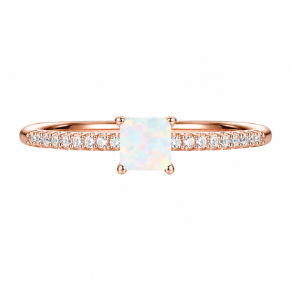 Sterling Silver Square Cut Gemstone and Diamond Accent Solitaire Ring