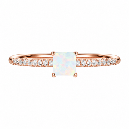 Sterling Silver Square Cut Gemstone and Diamond Accent Solitaire Ring