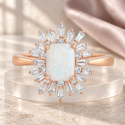 Sterling Silver Lab Created Opal & White Sapphire Cocktail Ring