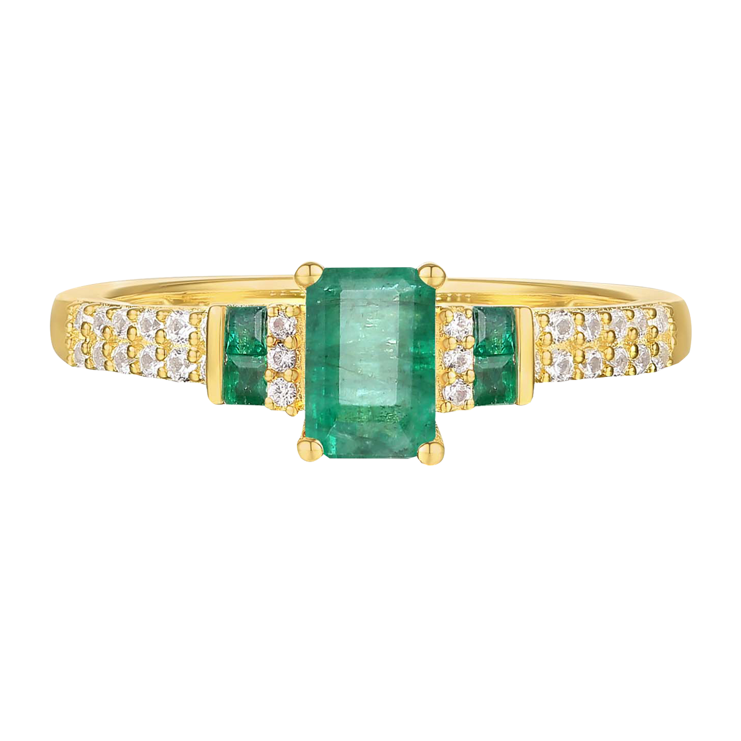 10K Genuine Gemstone & 1/6 ct tw Diamond Emerald Cut Ring