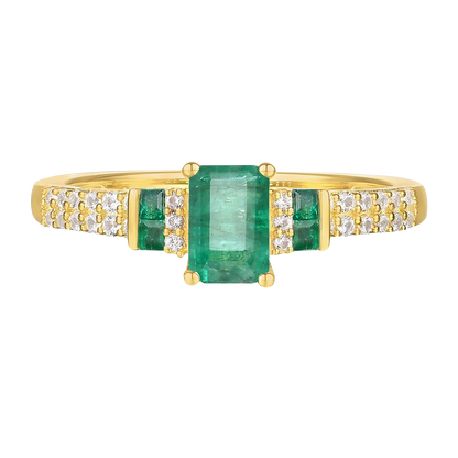 10K Genuine Gemstone & 1/6 ct tw Diamond Emerald Cut Ring