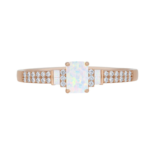 Sterling Silver Lab Created Opal & White Sapphire Band Ring