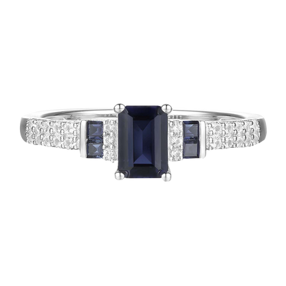 10K Genuine Gemstone & 1/6 ct tw Diamond Emerald Cut Ring