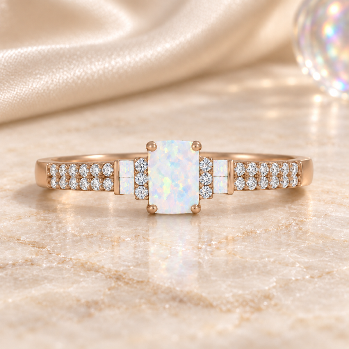 Sterling Silver Lab Created Opal & White Sapphire Band Ring