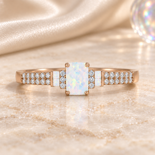 Sterling Silver Lab Created Opal & White Sapphire Band Ring