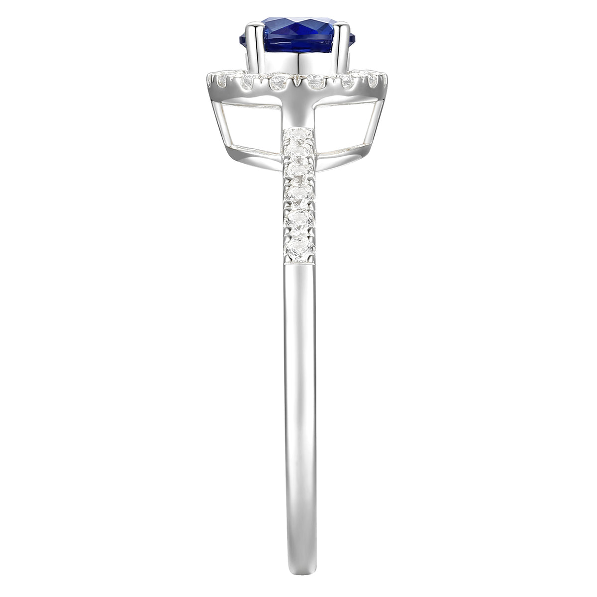 Genuine Sapphire and Diamond Halo Ring in 14K White Gold