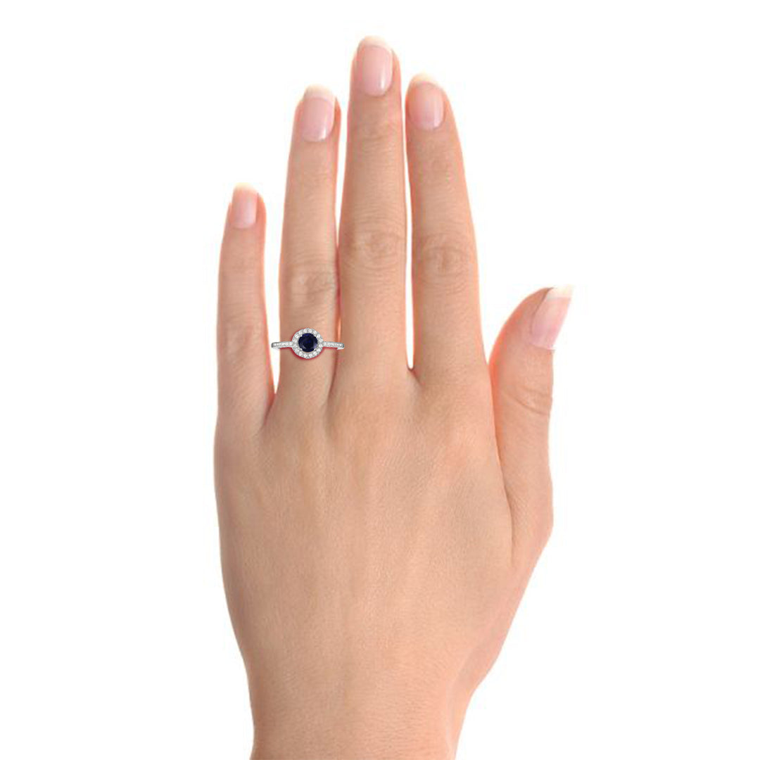 Genuine Sapphire and Diamond Halo Ring in 14K White Gold or White Gold