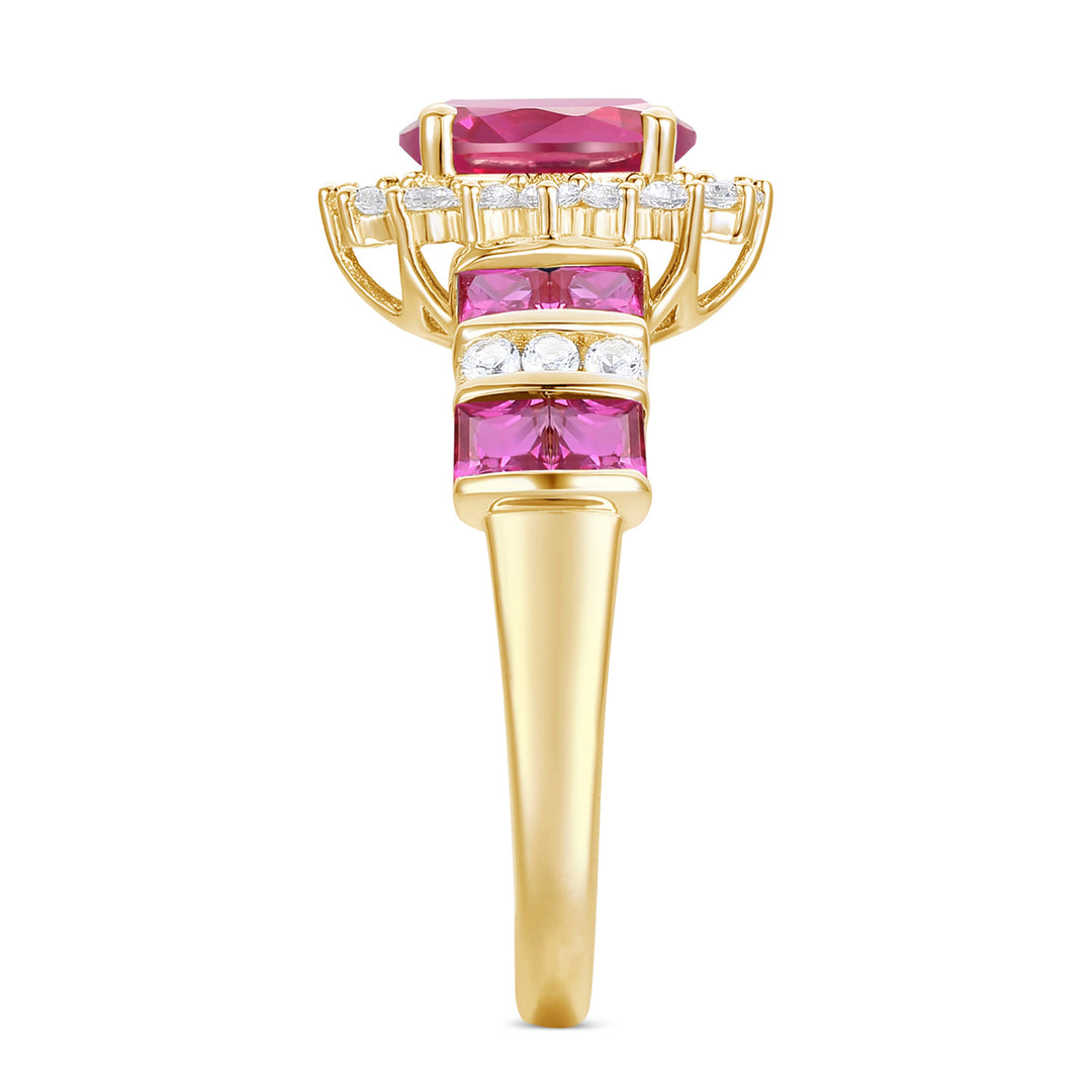 Elegant Genuine Ruby and Diamond Halo Ring in 14K Yellow Gold