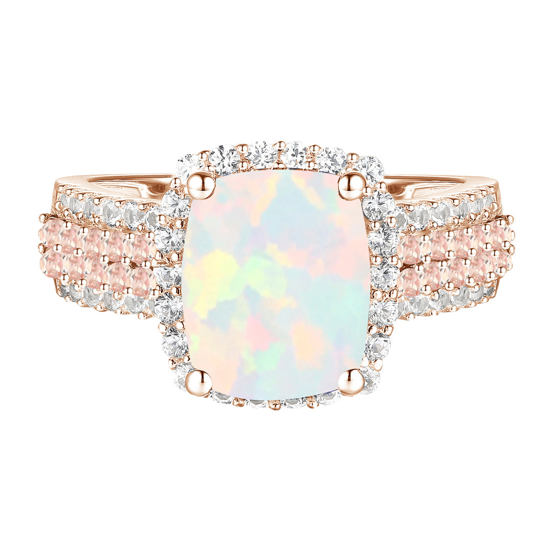 Sterling Silver Lab Created Opal with Lab Created Pink & White Sapphire Ring