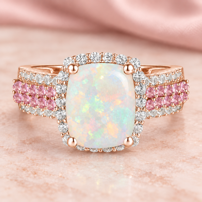 Sterling Silver Lab Created Opal with Lab Created Pink & White Sapphire Ring