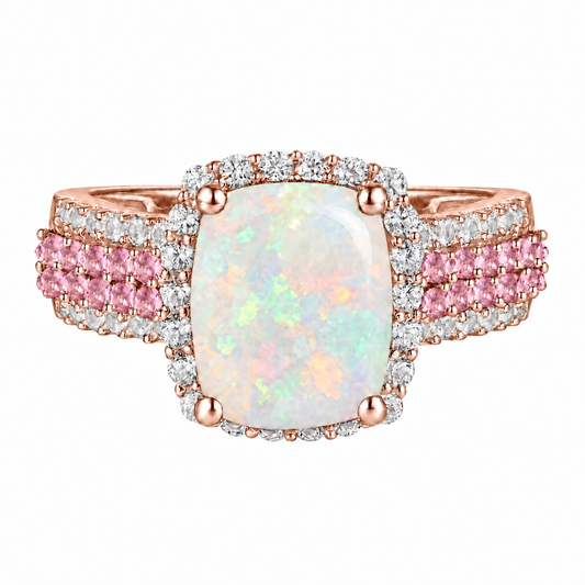 Sterling Silver Lab Created Opal with Lab Created Pink & White Sapphire Ring