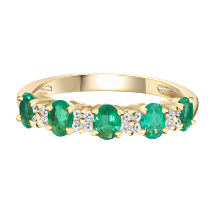10K Genuine Gemstone & 1/10 ct tw Diamond Oval Alternating Band Ring