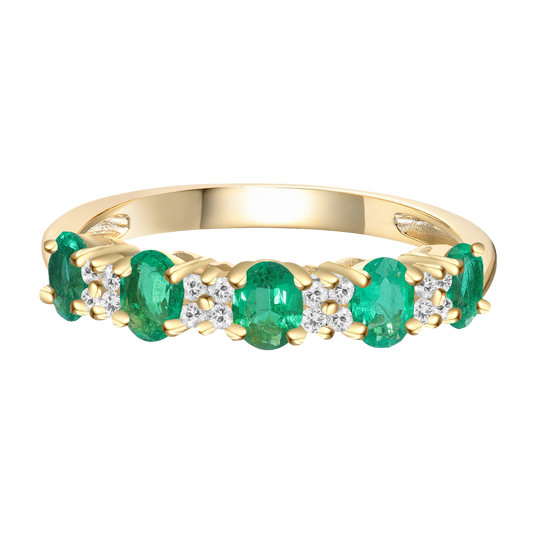 10K Genuine Gemstone & 1/10 ct tw Diamond Oval Alternating Band Ring