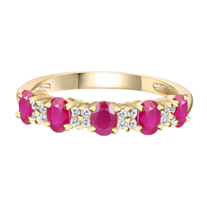 10K Genuine Gemstone & 1/10 ct tw Diamond Oval Alternating Band Ring