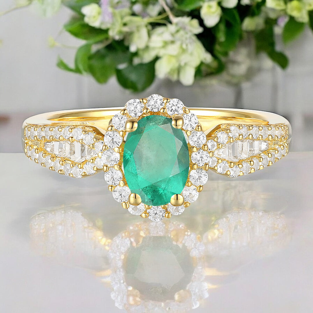 10K Genuine Gemstone & 3/8 ct tw Diamond Oval Halo Ring