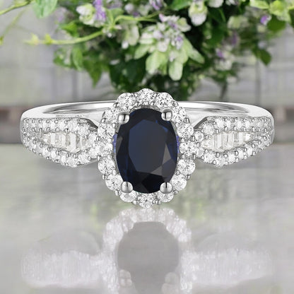 10K Genuine Gemstone & 3/8 ct tw Diamond Oval Halo Ring